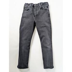 Agolde Riley Long High Rise Straight Jeans 28 Charcoal Black Button Fly Crop